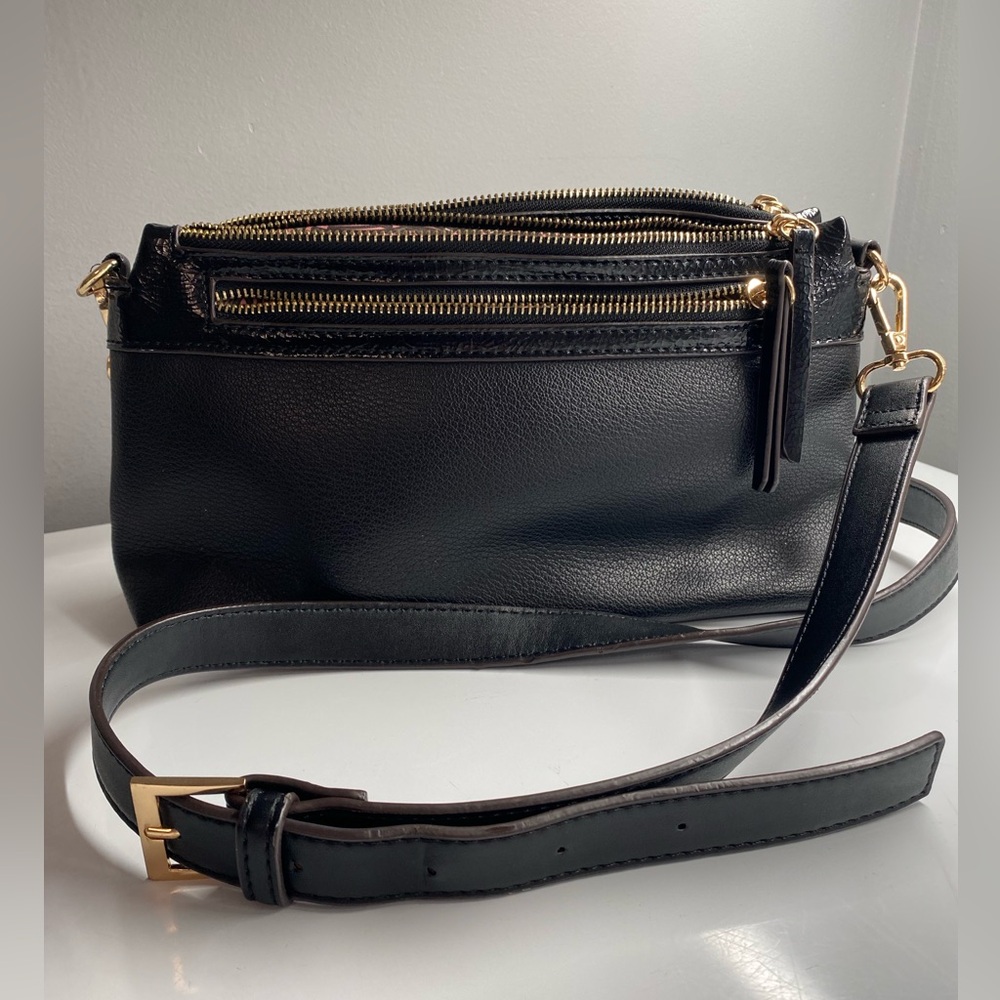 Sandra‎ Roberts Squared Black Vegan Leather Crossbody Bag with Gold Hardware X